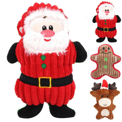 WJ084 Christmas Santa Claus Pet Dog Toys Chew Squeaker Pet Plush Toys(Elk)-garmade.com