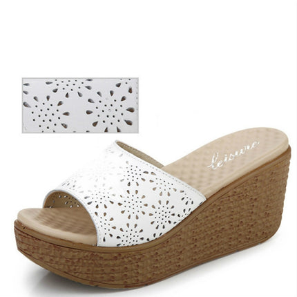 Printed High Heel Platform Women Slippers, Shoe Size:37(White)-garmade.com
