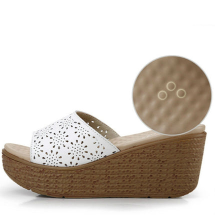 Printed High Heel Platform Women Slippers, Shoe Size:37(White)-garmade.com
