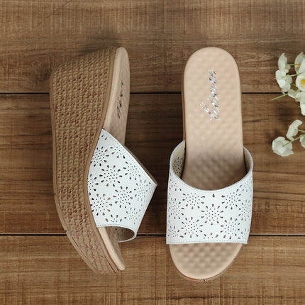 Printed High Heel Platform Women Slippers, Shoe Size:38(White)-garmade.com
