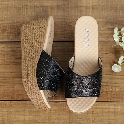 Printed High Heel Platform Women Slippers, Shoe Size:40(Black)-garmade.com