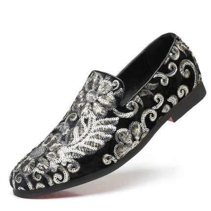 Men Casual Fashion Glitter Shoe Slip-on Shoes Loafers, Size:38(Black)-garmade.com