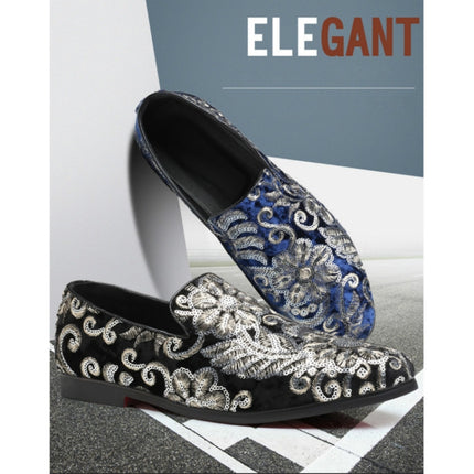 Men Casual Fashion Glitter Shoe Slip-on Shoes Loafers, Size:38(Blue)-garmade.com
