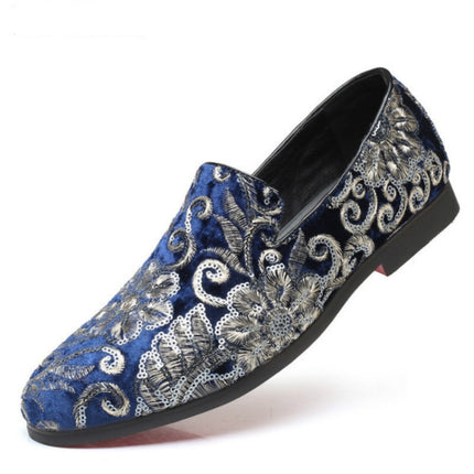 Men Casual Fashion Glitter Shoe Slip-on Shoes Loafers, Size:42(Blue)-garmade.com