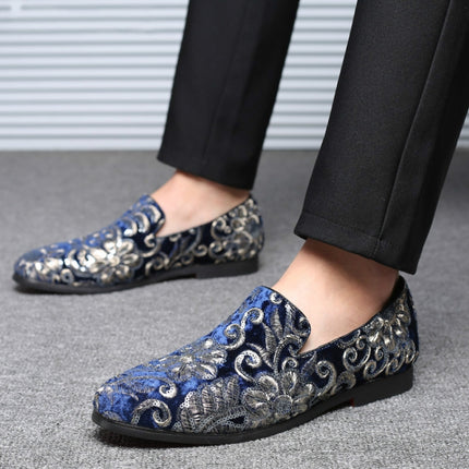 Men Casual Fashion Glitter Shoe Slip-on Shoes Loafers, Size:43(Blue)-garmade.com