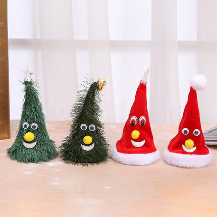 6 inch Electric Cap Christmas Swing Tree Hat Christmas Ornaments Props(Swing Tree with Pentagram Light)-garmade.com