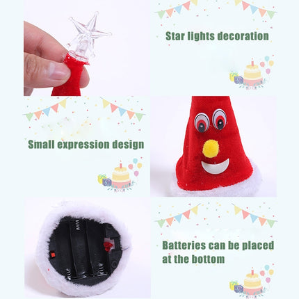 6 inch Electric Cap Christmas Swing Tree Hat Christmas Ornaments Props(Shake Cap with Pentagram Light)-garmade.com