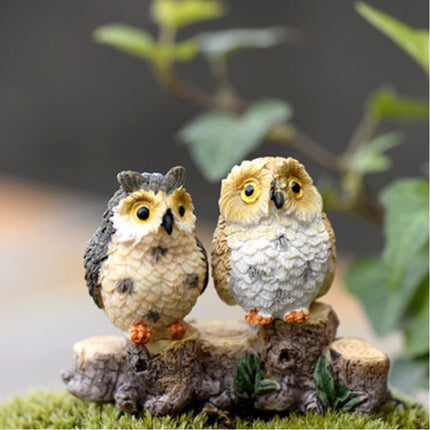 2 PCS Moss Micro Landscape Creative Resin Mini Owl Ornament，Random Color Delivery-garmade.com