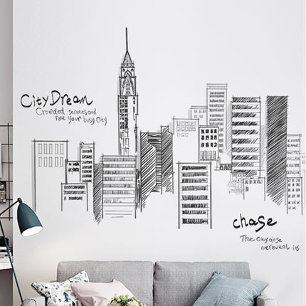 Creative City Building Wall Sticker Bedroom Living Room Sofa TV Background Wall Decoration Large Stickers(City)-garmade.com