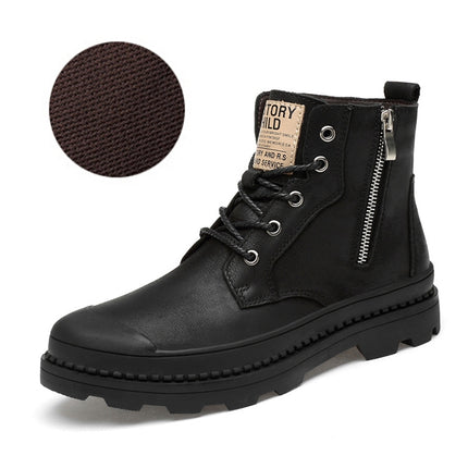 Men Boots Leather Martin Boots Men England High Men Shoe, Size:37(Black Nude Shoes)-garmade.com