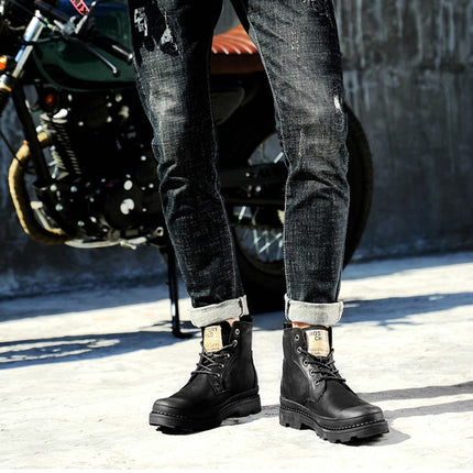 Men Boots Leather Martin Boots Men England High Men Shoe, Size:37(Black Nude Shoes)-garmade.com