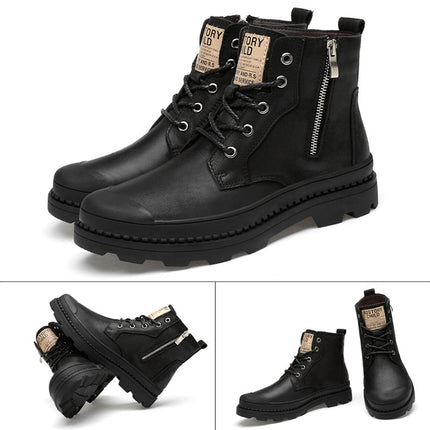 Men Boots Leather Martin Boots Men England High Men Shoe, Size:37(Black Nude Shoes)-garmade.com