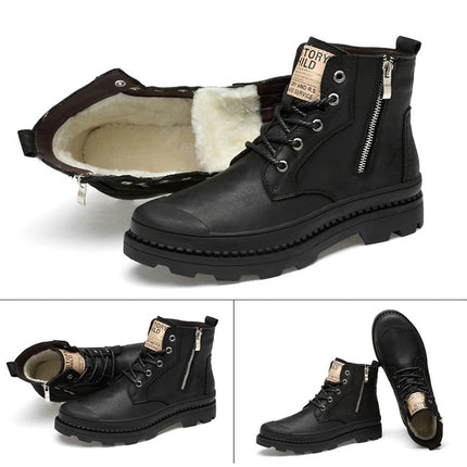 Men Boots Leather Martin Boots Men England High Men Shoe, Size:37(Black+Cotton)-garmade.com