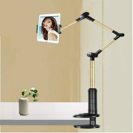 360 Degree Rotation Lazy Mount Folding Long Arm Phone Stand Holder for 4-14 Inch Tablet & Phone(Black Gold)-garmade.com