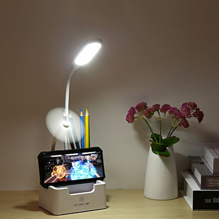 Student USB Charging Bedroom Touch LED Eye Protection Multifunctional Creative Desk Lamp, Style:With Fan(White)-garmade.com