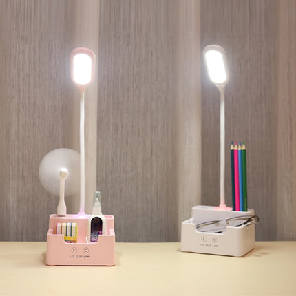 Student USB Charging Bedroom Touch LED Eye Protection Multifunctional Creative Desk Lamp, Style:With Fan(White)-garmade.com