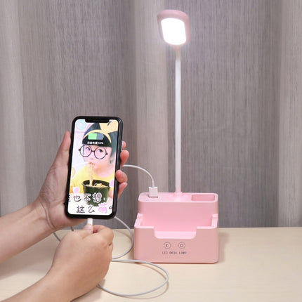 Student USB Charging Bedroom Touch LED Eye Protection Multifunctional Creative Desk Lamp, Style:With Fan(Blue)-garmade.com