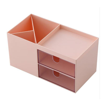 Dual Drawers Desktop Plastic Storage Box Makeup Organizer Case Cosmetic Container, Size:17.6X9X9.2cm(Pink)-garmade.com