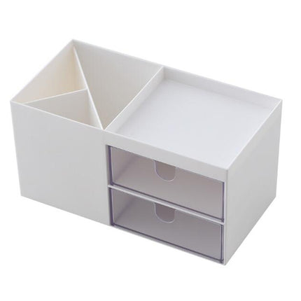 Dual Drawers Desktop Plastic Storage Box Makeup Organizer Case Cosmetic Container, Size:17.6X9X9.2cm(White)-garmade.com