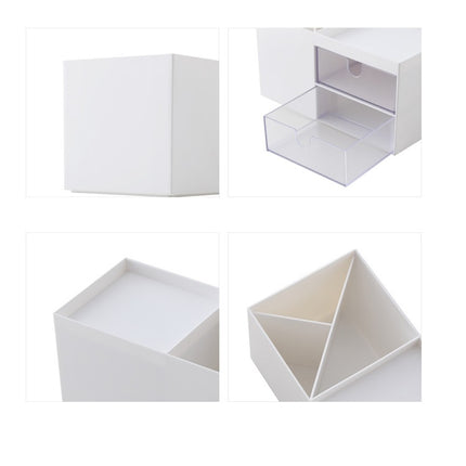 Dual Drawers Desktop Plastic Storage Box Makeup Organizer Case Cosmetic Container, Size:17.6X9X9.2cm(White)-garmade.com