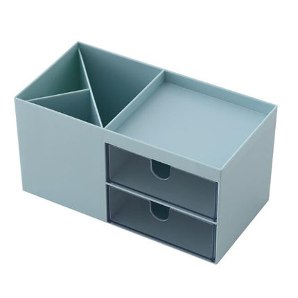 Dual Drawers Desktop Plastic Storage Box Makeup Organizer Case Cosmetic Container, Size:17.6X9X9.2cm(Blue)-garmade.com