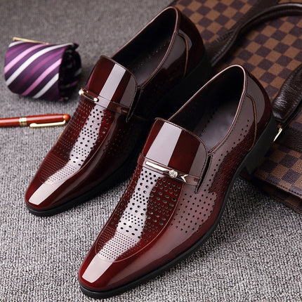 Men Hollow Breathable Shoes Comfortable Business Dress Shoes, Size:39(Brown)-garmade.com