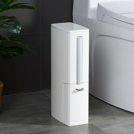 Bathroom Trash Can Toilet Brush Set Toilet Garbage Container(White)-garmade.com