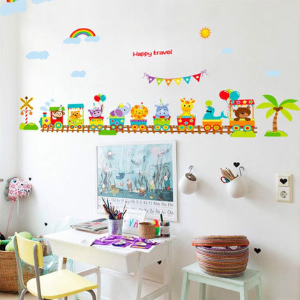 Children Cartoon Train Animal Wall Sticker PVC Bedroom Background Wall Stickers For Kids Rooms Home Decor-garmade.com