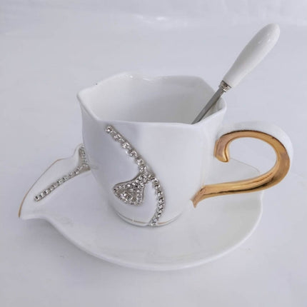 Diamonds Design Coffee Mug Creative Gift Lovers Tea Cups 3D Ceramic Mugs with Rhinestones(White)-garmade.com