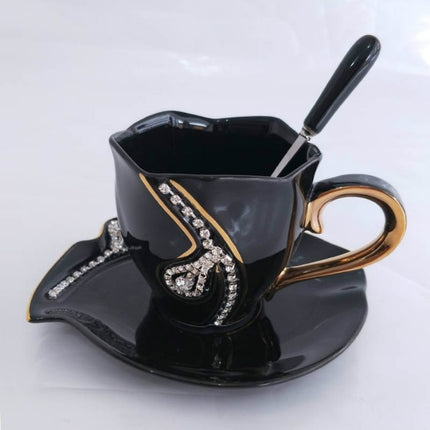 Diamonds Design Coffee Mug Creative Gift Lovers Tea Cups 3D Ceramic Mugs with Rhinestones(Black)-garmade.com