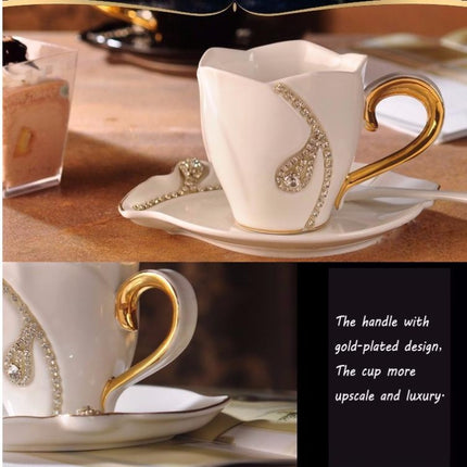 Diamonds Design Coffee Mug Creative Gift Lovers Tea Cups 3D Ceramic Mugs with Rhinestones(Black)-garmade.com