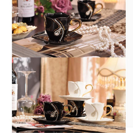 Diamonds Design Coffee Mug Creative Gift Lovers Tea Cups 3D Ceramic Mugs with Rhinestones(Black)-garmade.com