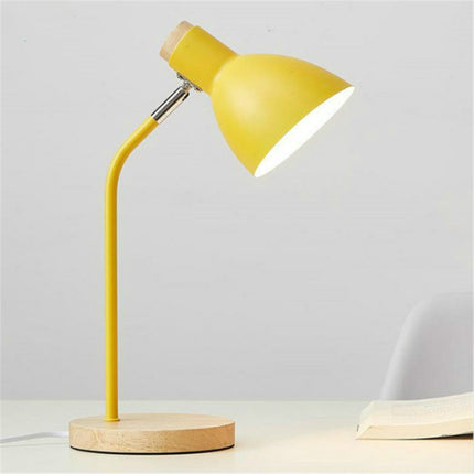 E27 Button Switch Wood Table Lamp Metal Shade Desk Light Bedside Reading Book Light Home Decor, Light Source:9W Led 3-color Dimming(Yellow)-garmade.com