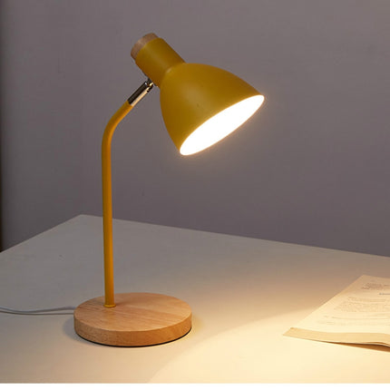 E27 Button Switch Wood Table Lamp Metal Shade Desk Light Bedside Reading Book Light Home Decor, Light Source:9W Led 3-color Dimming(Yellow)-garmade.com