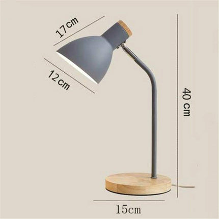 E27 Button Switch Wood Table Lamp Metal Shade Desk Light Bedside Reading Book Light Home Decor, Light Source:9W Led 3-color Dimming(Gray)-garmade.com