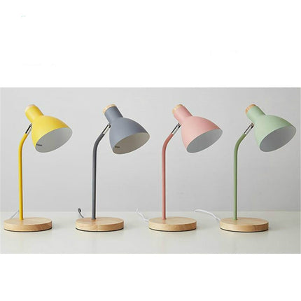 E27 Button Switch Wood Table Lamp Metal Shade Desk Light Bedside Reading Book Light Home Decor, Light Source:9W Led 3-color Dimming(Gray)-garmade.com