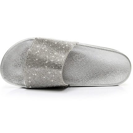 Rhinestone Women Slippers Bling Beach Slides, Size:36(Gun Color)-garmade.com