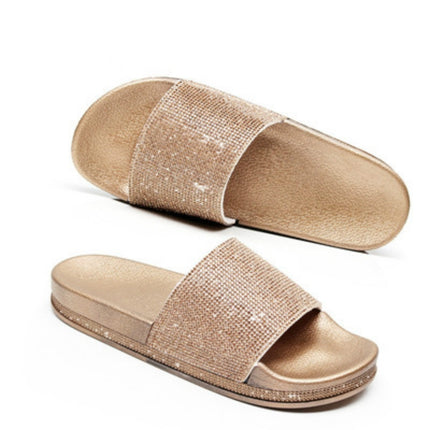 Rhinestone Women Slippers Bling Beach Slides, Size:36(Gold)-garmade.com