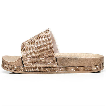 Rhinestone Women Slippers Bling Beach Slides, Size:36(Gold)-garmade.com