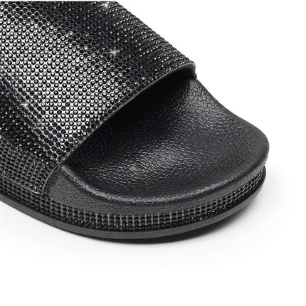 Rhinestone Women Slippers Bling Beach Slides, Size:36(Black)-garmade.com