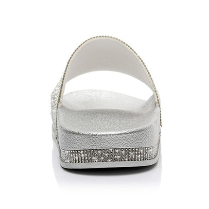 Rhinestone Women Slippers Bling Beach Slides, Size:37(Silver)-garmade.com