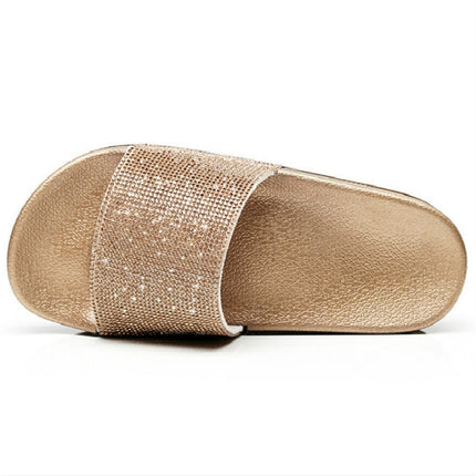 Rhinestone Women Slippers Bling Beach Slides, Size:39(Gold)-garmade.com