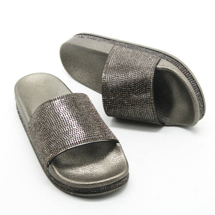 Rhinestone Women Slippers Bling Beach Slides, Size:40(Gun Color)-garmade.com