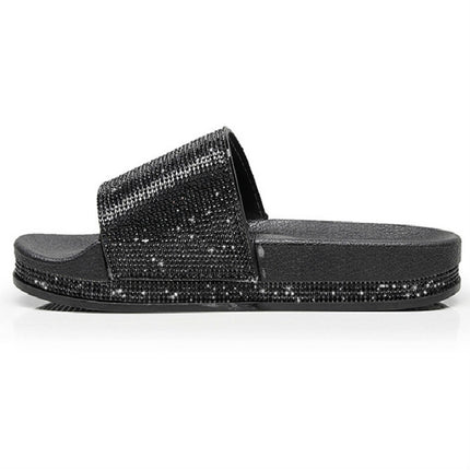 Rhinestone Women Slippers Bling Beach Slides, Size:40(Black)-garmade.com