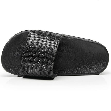 Rhinestone Women Slippers Bling Beach Slides, Size:40(Black)-garmade.com