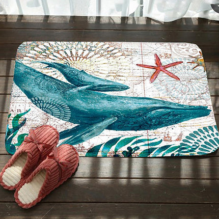 Marine Series Pattern Bathroom Toilet Non-slip Mat Flannel Absorbent Foot Pad, Size:46x76cm(Whale)-garmade.com