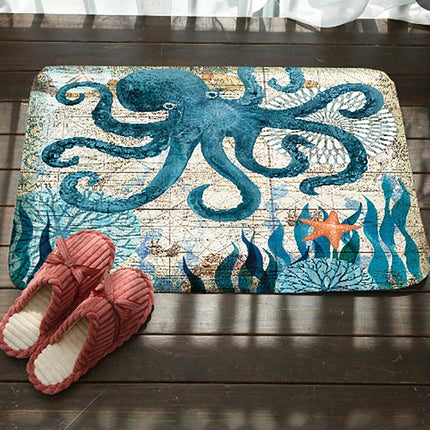 Marine Series Pattern Bathroom Toilet Non-slip Mat Flannel Absorbent Foot Pad, Size:46x76cm(Octopus)-garmade.com