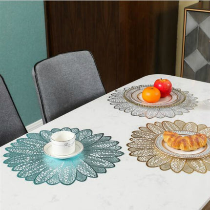 2 PCS Sunflower Shape Household Fashion PVC Dining Table Placemat Europe Style Kitchen Tools Tableware Pad Coaster Coffee Tea Place Mat(Silver)-garmade.com