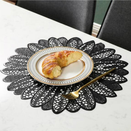 2 PCS Sunflower Shape Household Fashion PVC Dining Table Placemat Europe Style Kitchen Tools Tableware Pad Coaster Coffee Tea Place Mat(Black)-garmade.com