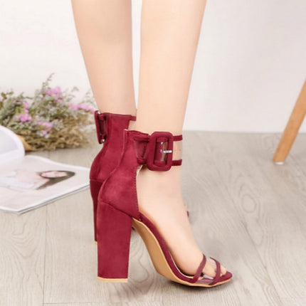 Thick Heeled Serpentine High Heel Sandals, Color:36(Wine Red)-garmade.com